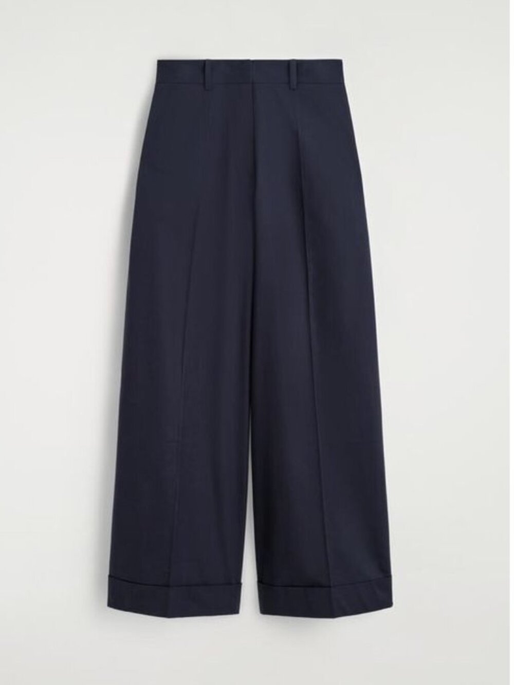 Cos COTTON-TWILL WIDE-LEG TURN-UP PANTS Size 8 Navy - Picture 5 of 7